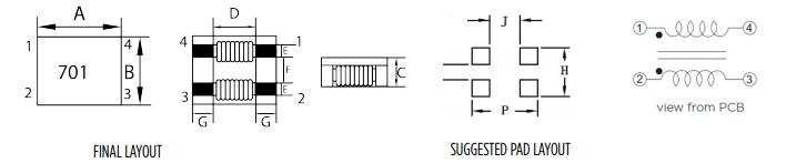 Mechanical Drawing - Pulse Electronics Small Form Factor Common Mode Chokes